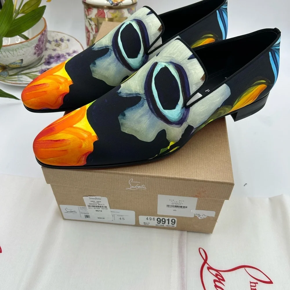 Men's Christian Louboutin, dandy, chick floral satin loafers size 45 made Italy - Picture 7 of 13